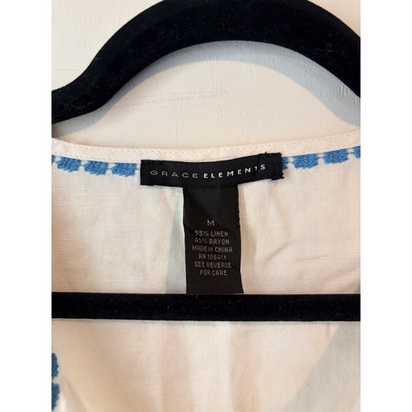 Grace Elements Linen Blend Tunic Cover Up White Blue Paisley Embroidery Medium V - Picture 2 of 3
